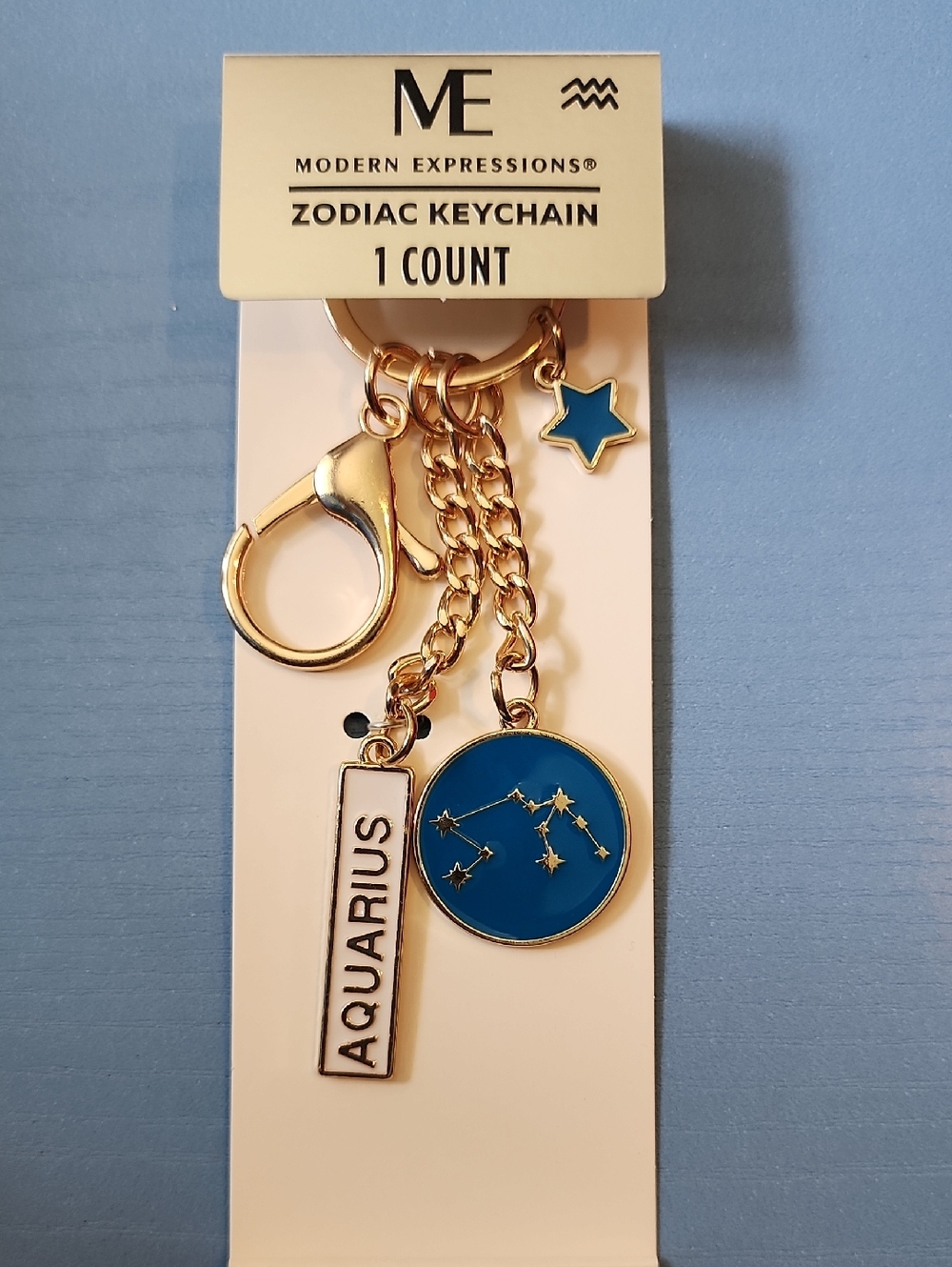 Modern Expressions Gold-Tone Aquarius Zodiac Keychain - Blue